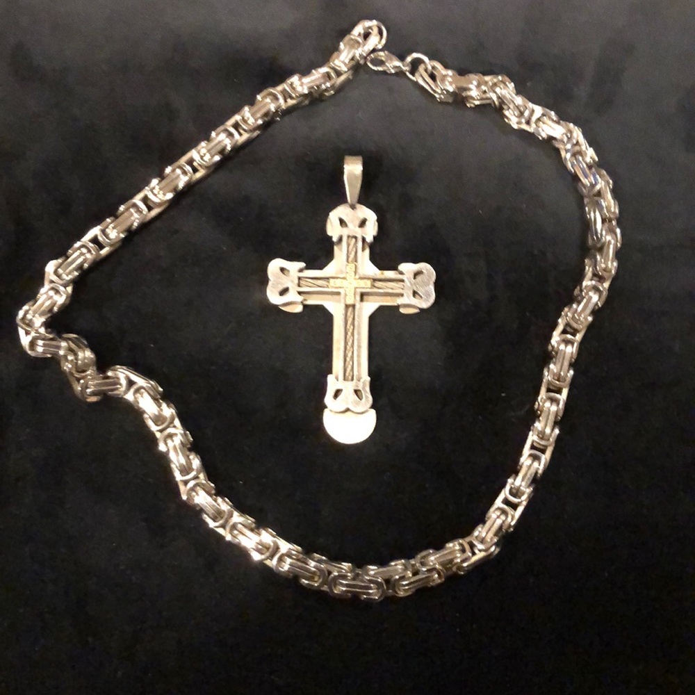Stainless link chain and large cross